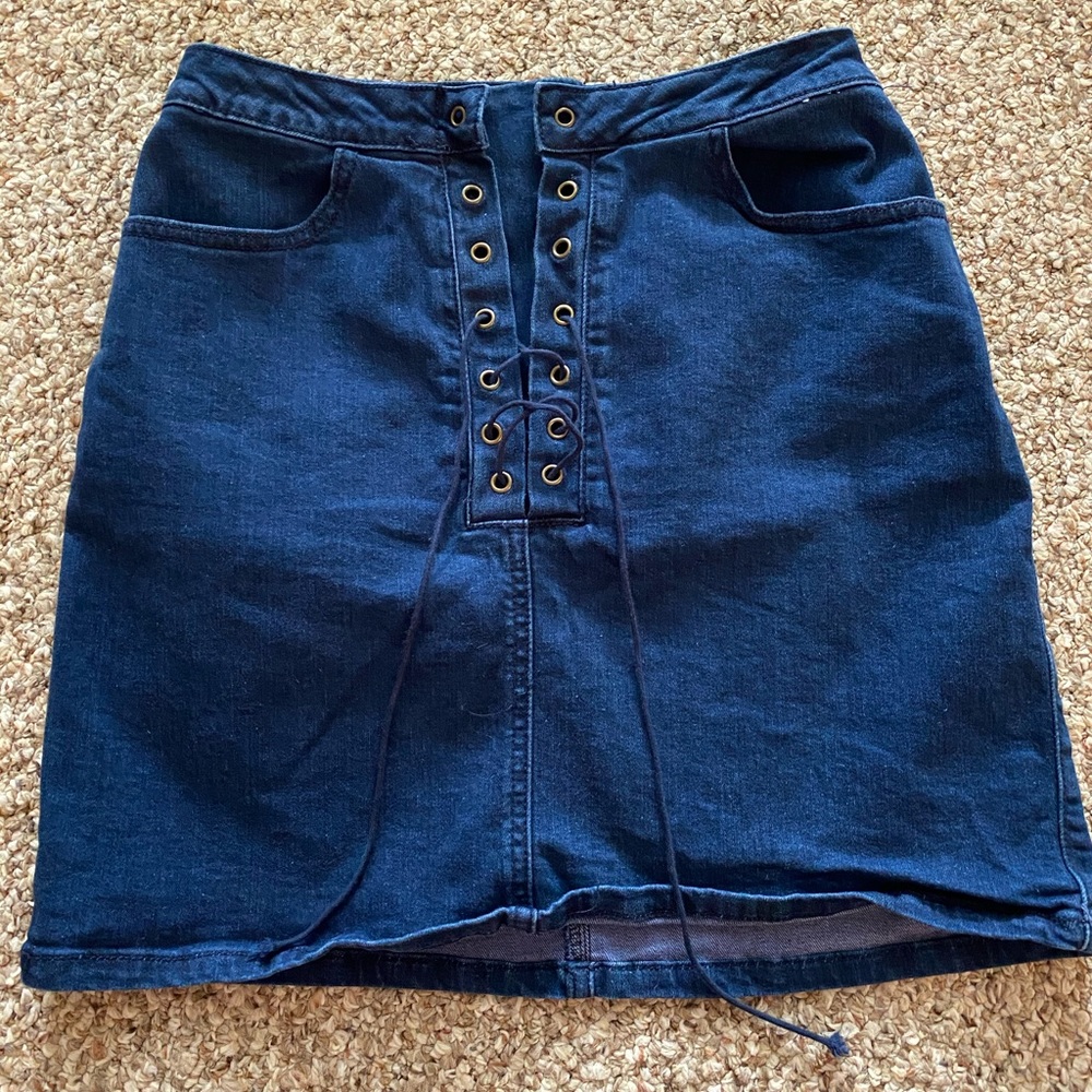 Stretch Denim Lace Up Skirt